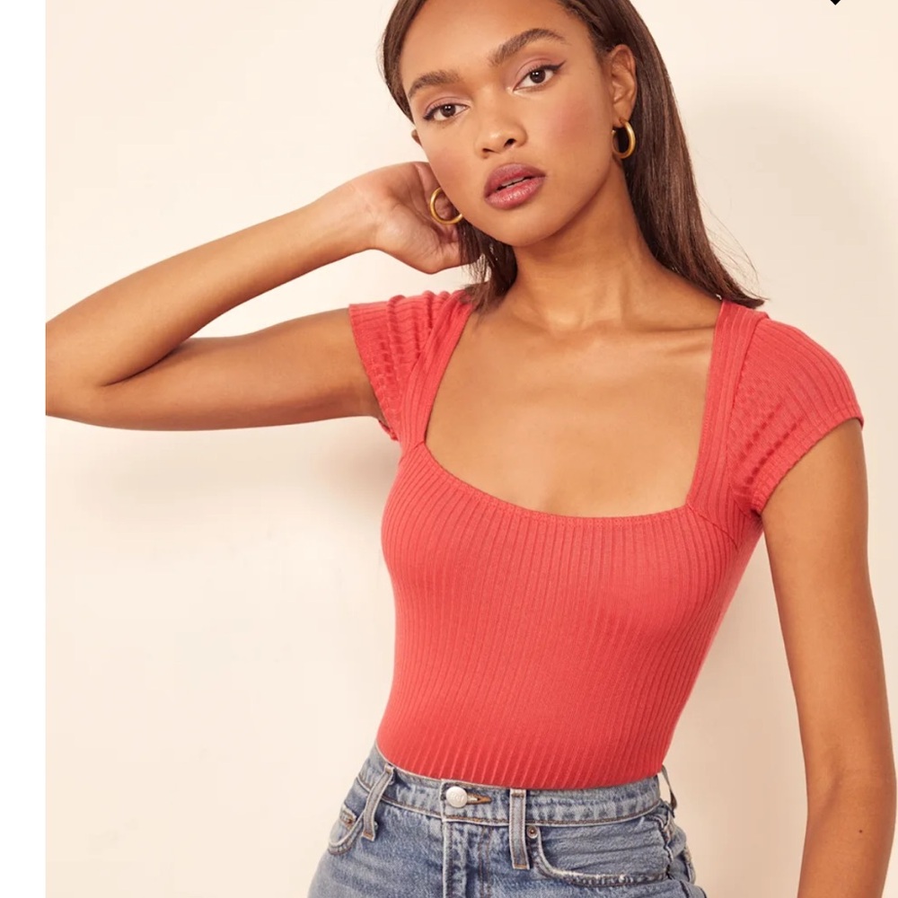 Reformation Square Neck Ribbed Top Green Size M - Picture 6 of 9